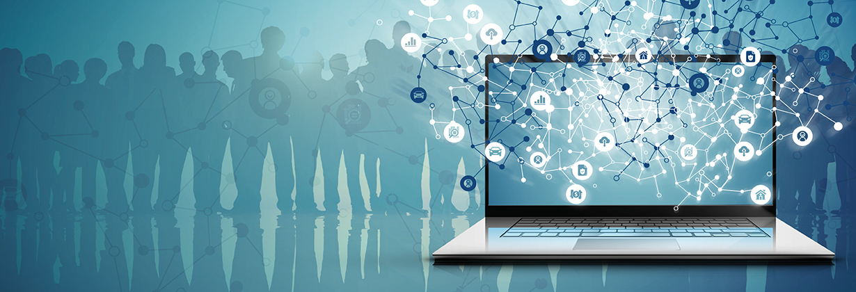 Laptop graphic with icons 