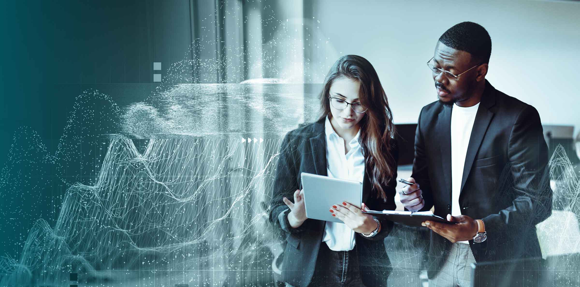 Colleagues comparing documents with screening infomation