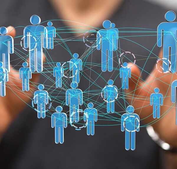 network of connected blue silhouettes