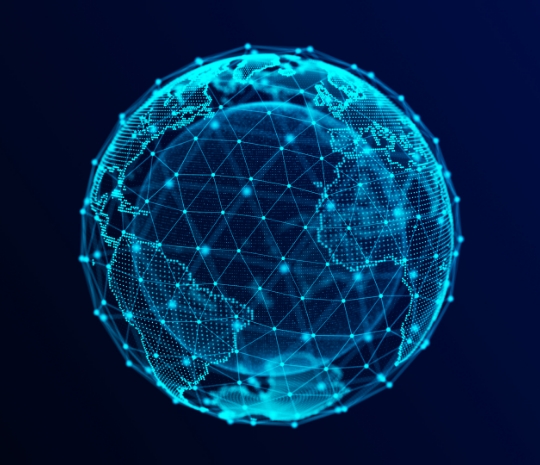 Digital blue network sphere on dark background