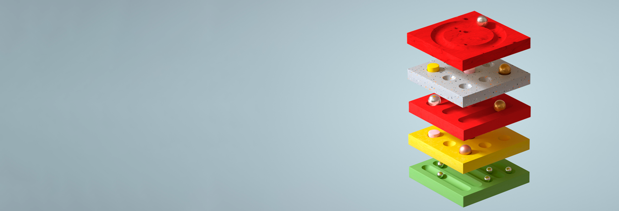 Validate account bank details - five square shape puzzles floating above each other 