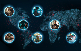 People interacting with devices around the world