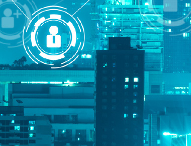 Person Data point overtop building