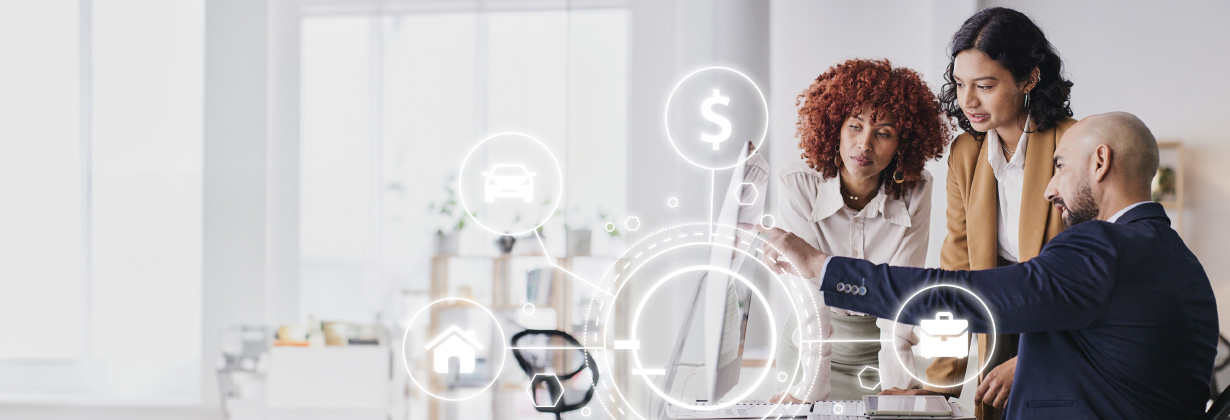 Co-workers on computer