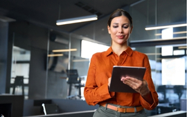 woman holding a tablet