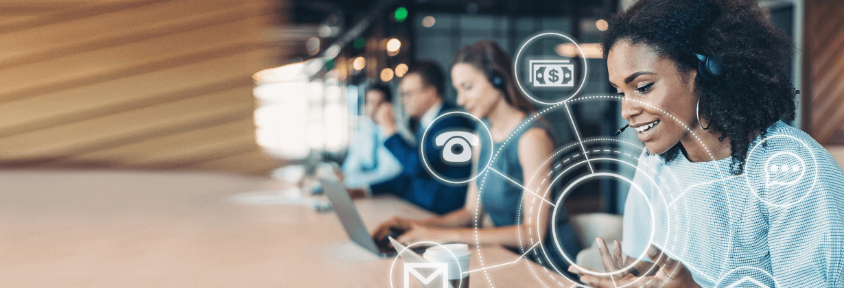 Woman on phone at call center