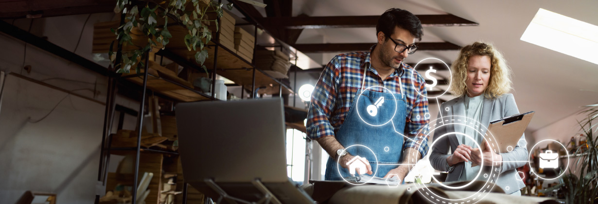 Co-workers on computer