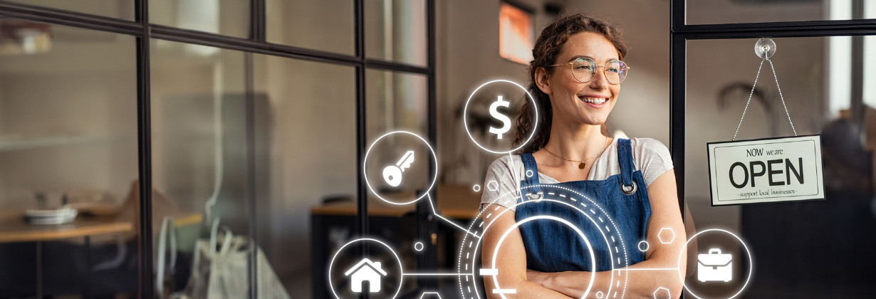 Woman outside business