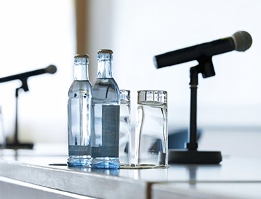 microphone and water bottles