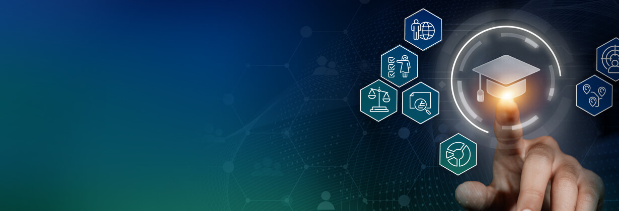 Icon banner with graduation cap icon and hand