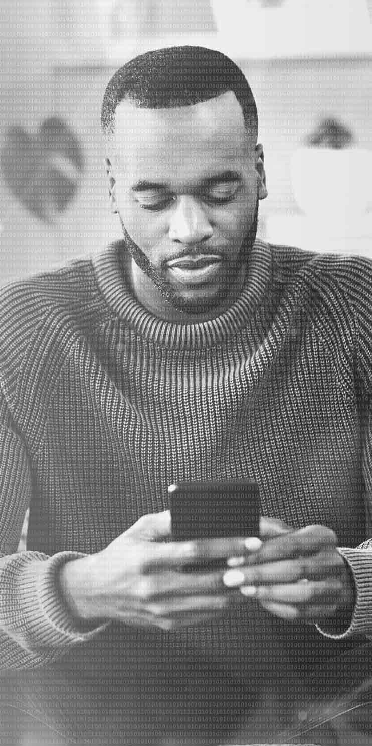 man using device at home