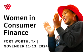 Women in Consumer Finance - Lady in red hat clapping