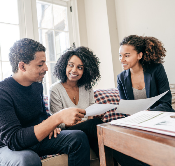 Family reviewing documents